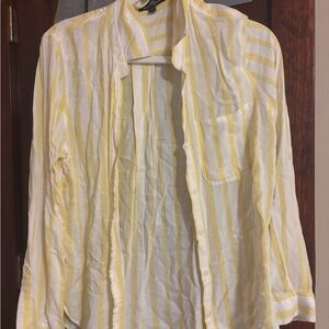 yellow and white striped button down shirt